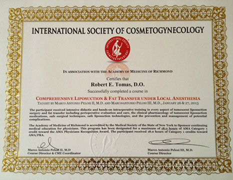 certificate from International society of cosmetogynecology